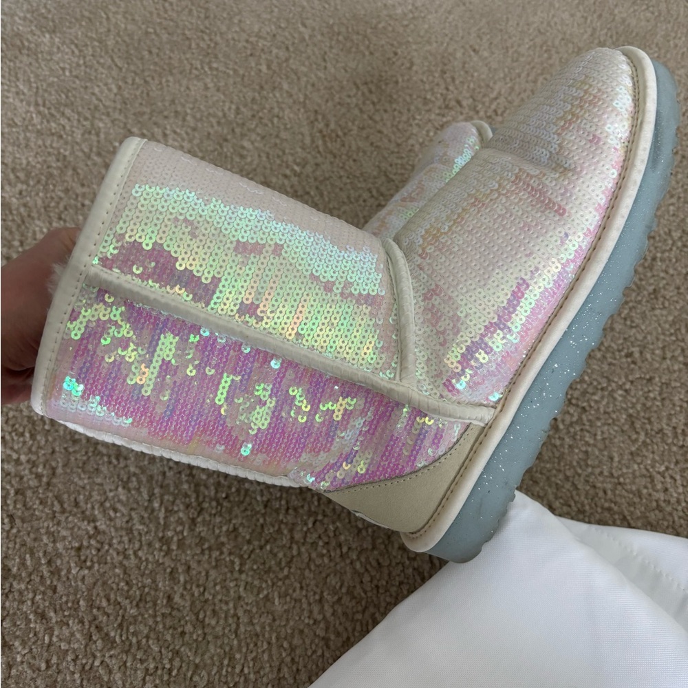 Pink/white Iridescent Sequin UGG Boots - Pink Pearl
